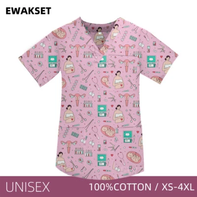 New Nurse Medical Scrub Uniform Hospital Surgical Sets Cotton Tops Elastic Pants - Image 1 of 4