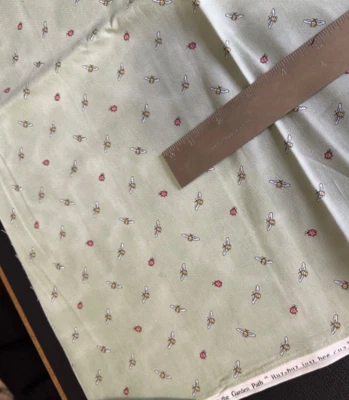 Bunnies By The Bay Clothworks Green Cotton Fabric Bees Ladybug 1yd x 43" Bird - Image 1 of 3