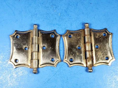 Vtg Art Deco Cabinet Hinges Chrome/Nickel Plated Flush Mount Butter Fly 1 Pair Cover