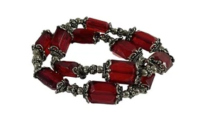 Lote 2 Pulseras Elastizadas Tono Plata Rojo Cuentas Ornamentadas Navidad San Valentín - Imagen 1 de 8