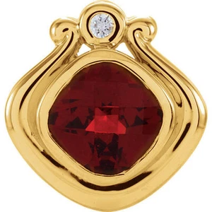 Genuine Mozambique Garnet and Diamond Pendant In 14K Yellow Gold - Picture 1 of 2