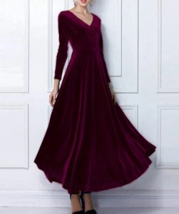 Maya Antonia M/L Luxury Velvet Maxi/Long Dress/Burgundy Wine Red/Long Sleeve - Picture 1 of 6