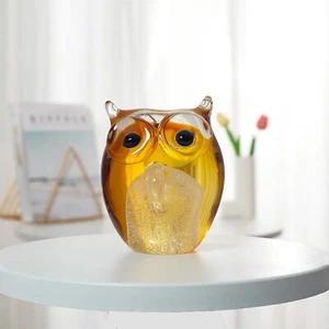 Blown Glasss Owl Figurine Collectible Amber Animal Glass Ornament Owl Statue - Picture 1 of 9