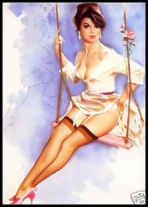 Swing Girl Magnético Pin Up Arte Impresión en Lona Nevera Imán 6x8 Grande - Imagen 1 de 2