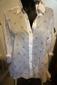 NWT Chico's Women's White Brown Polka Dots button Down Long Sleeved Top Sz 2 $99 - Picture 1 of 4