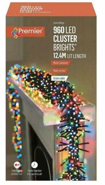 Premier 960 LED Multi Action Multicolour Cluster Christmas Lights with Timer