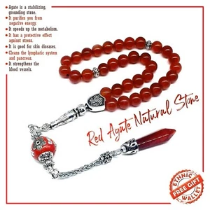 Roter Achat Stein Gebetsperlen Tesbih Tasbih Tasbeeh Misbaha (8mm-33 Perlen) - Bild 1 von 4