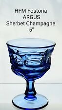 2 HFM Fostoria ARGUS Blue Tall Sherbet Champagne Glasses  5"