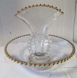 Vintage Art Deco Imperial Glass Candlewick 1930's Fan Vase 9" & Bowl Centerpiece - Picture 1 of 12