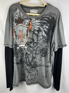 MMA Elite Hemd grau Totenkopf Kreuz Thermo Langarm Cyber Y2K Herren XXL EUC - Bild 1 von 13