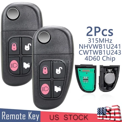 2 For 2003 2004 2005 2006 2007 2008 Jaguar S-Type X-Type XJ8 Remote Key Fob 4BTN - Image 1 of 4