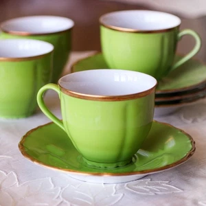 Anna Weatherley SIX (6) Lime Green Cups & Saucers, New! - Picture 1 of 5