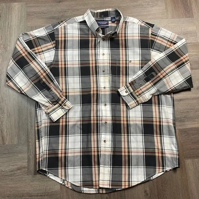 Roundtree Yorke Nova Check Shirt Mens XXL Tall Beige Black Plaid Preppy Holiday - Image 1 of 4