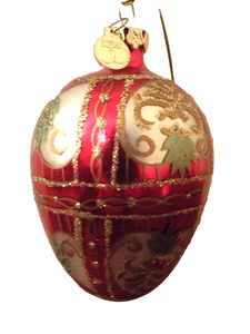 DEPT 56 rotes Glas Ei Ornament, mit Schmucksteinen besetzt, Gold Glitzer, handbemalt - Bild 1 von 5