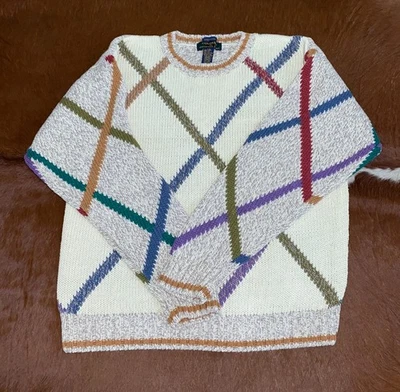 Vintage Colours Alexander Julian Mens L Geometric Grandpa Sweater Linen Cotton - Image 1 of 4