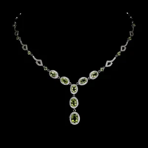 925 Sterling Silver Necklace Oval Peridot 8x6mm Natural Gemstone Jewelry 16in - Picture 1 of 14