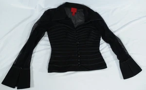 JS Collections Shirt Womens 6 Mesh Sheer Button Down Bell Sleeve Dressy Top - Picture 1 of 14
