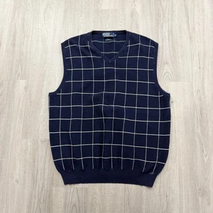 Vintage Polo Ralph Lauren Pullover Weste Herren XL blau kariert Preppy Golf 90er  - Bild 1 von 5