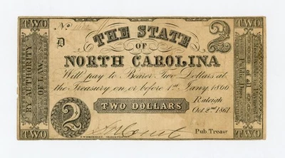 1861 Cr.13A $2 The State of NORTH CAROLINA Note - CIVIL WAR Era - Image 1 of 2