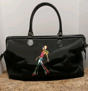 Large Jeweled Embroidered Girls Travel Overnight Black Duffle Bag Pockets NEW - Picture 1 of 10