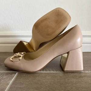 Zapatos de tacón alto Nine West para mujer de cuero tostado Caven 7,5 M apenas desnudos - Imagen 1 de 10