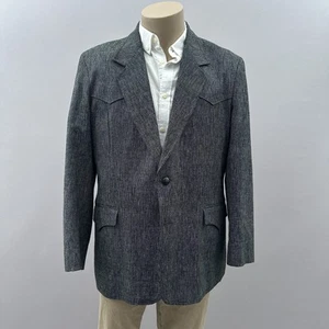 Pioneer Wear Vtg Blazer Mens 46 Charcoal Gray Tweed Western Cowboy Silk Blend - Picture 1 of 13