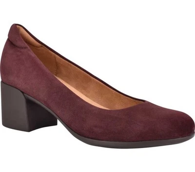 全新无标签 EASY SPIRIT Eloise 勃艮第葡萄酒麂皮绒礼服泵 超舒适 尺寸 5.5 — 第 1/4 张图片