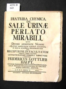 Diatriba Chymica de Sale Urinae Perlato Mirabili. Haupt, Fridericus (Friedrich) - Imagen 1 de 1