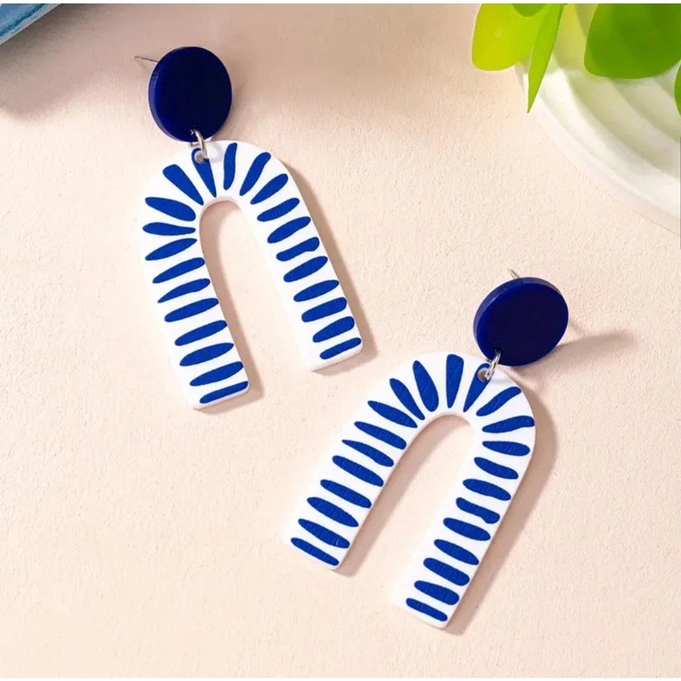 Pendientes estilo cerámica azul blanco porcelana en forma de U Santorini Foto 1 de 1
