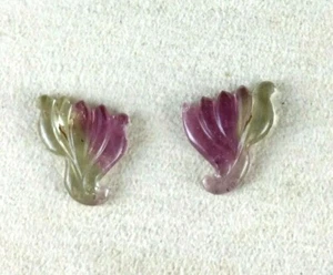Natural Tourmaline Carved Leaves Pair 7.83 Cts Multi Gemstone Earring Designing - Picture 1 of 10