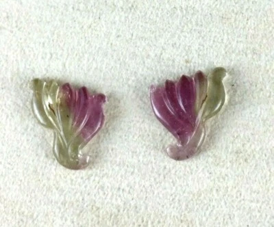 Natural Tourmaline Carved Leaves Pair 7.83 Ct Multi Gemstone Earring Designing - Image 1 of 4