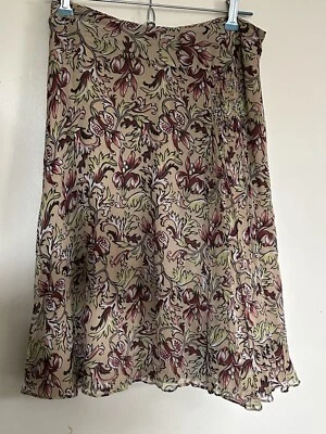 Falda para mujer Nicole By Nicole Miller línea A forrada de seda floral beige talla 6 Foto 1 de 4