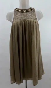 Moulinette Soeurs Anthropologie taupefarbenes Baby-Puppenkleid mit Schmucksteinen Größe 6 neu mit Etikett 198 $ - Bild 1 von 4