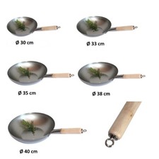 Padella Wok Ø 30-40 cm asiatica pavimento piatto carbonio acciaio gas induzione elettrica