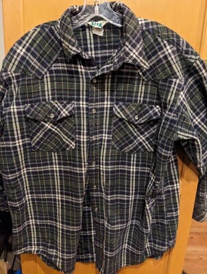 Key Vintage Heavy Flannel Long Sleeve Plaid Shirt Buttons Mens Size XLT - Image 1 of 3