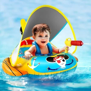 2X Thicken Pool Floats Kids with Water Gun, UPF50+ Adjustable Canopy - Picture 1 of 7