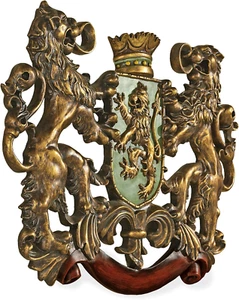 Heraldic Royal Lions Coat of Arms Wall Sculpture, 30 Inch, Full Color - Picture 1 of 9