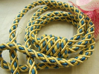 Embrase cordelière grosse sans pompons rideau bleu  jaune satiné A4 - Photo 1/3