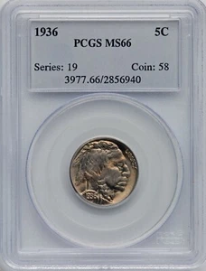 5C Buffalo Nickel 1936 graduación profesional MS66 - Imagen 1 de 2