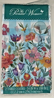 The Pioneer Woman Blooming Plaid Plastic Table Covers 54 in. x 108 in. 2 Pack - Image 1 of 3