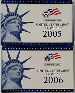 2005, 2006 US Mint Proof Set, 11 & 10 Coins Each W/ OGP Box & COA - Picture 1 of 11