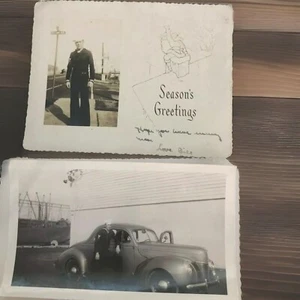 1940 FORD DELUXE COUPE & USN SAILOR GUNNERS MATE (2) Photos-1 is a Xmas Card - Picture 1 of 12