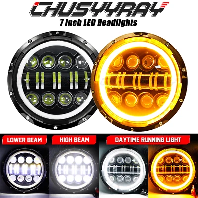 For Jeep CJ5 1959 1960 1961-1983 Pair 7"inch Round LED Headlights With DRL Kit - Image 1 of 4