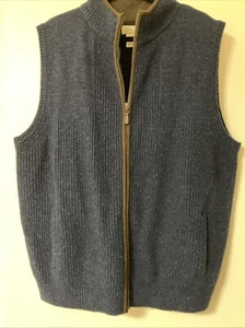 LL Bean Vest Mens XL Blue Waterfowl Full Zip Merino Lambs Wool Heavyweight - Picture 1 of 6