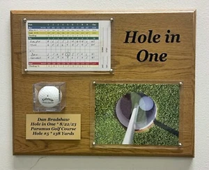 Personalized Golf Hole In One Display plaque 15"x12"  with your scorecard, ball - Picture 1 of 14