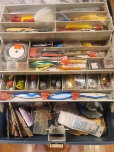 Vintage PLANO 6400 Tackle Box with REDFISH TROUT Lures Hooks Rigs Offshore Jigs - Picture 1 of 14
