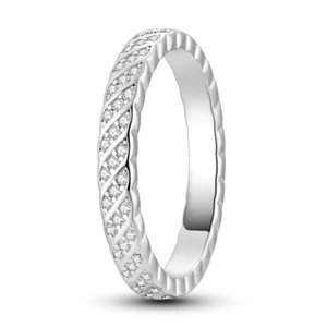 MULA New Sparkling Thread Ring Pave Clear AAA CZ For Women Jewelry Silver Plated - Picture 1 of 7