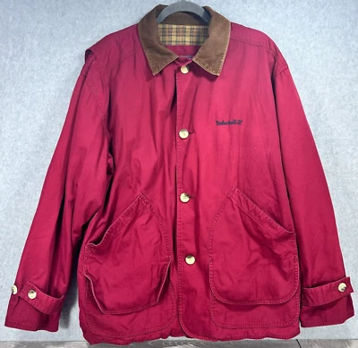 Abrigo de Colección Timberland Rojo Lona Tareas de Granero, Forrado de Franela, Cuello de Pana Grande Foto 1 de 4