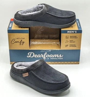 Мужские сабо Dearfoams «Тапочки из пены с эффектом памяти» с меховой подкладкой мокасины [черные] — НОВЫЕ - Изображение 1 из 4