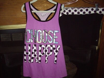 T25 EUC Girls Size 16 Justice 2pc Shorts Set Purple Tank Black Shorts Polka Dot - Image 1 of 4